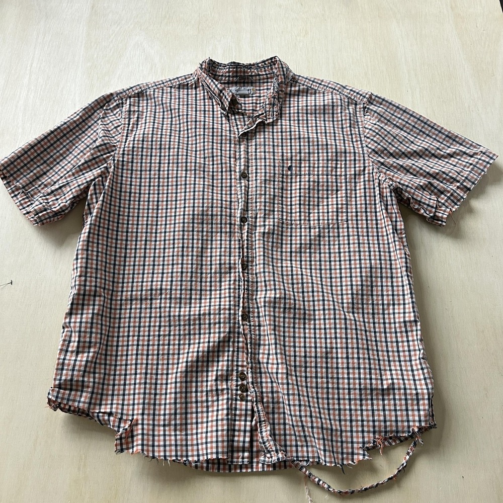 Carhartt Shirt Mens 2XL Plaid Short Sleeve Relaxed Fit Distressed Workwear